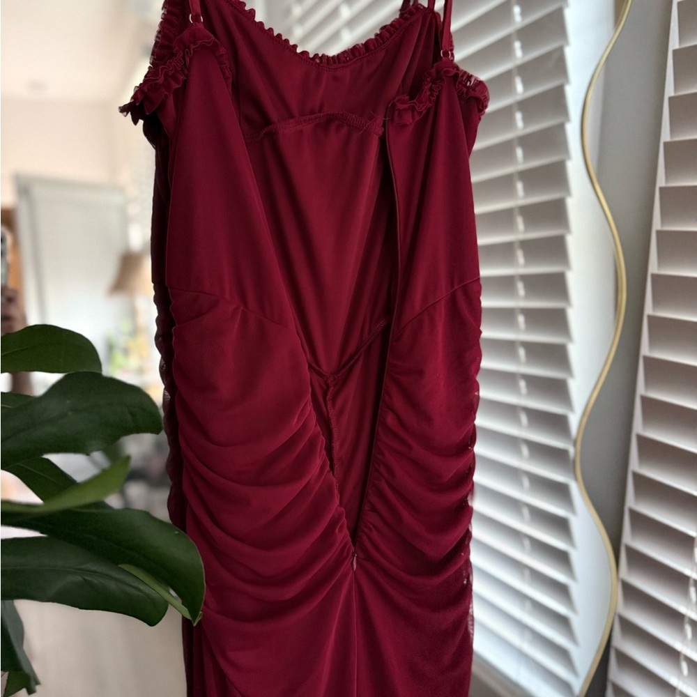 Red Ruffled Spaghetti-Strap Maxi Dress - Picture 5 of 6